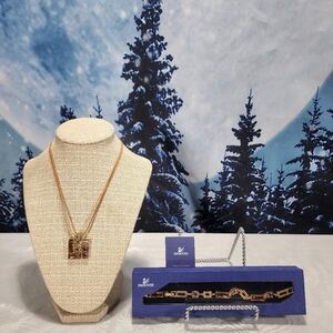SWAROVSKI Authentic Signed Swan Crystal Necklace And Crystal Tennis Bracelet Set